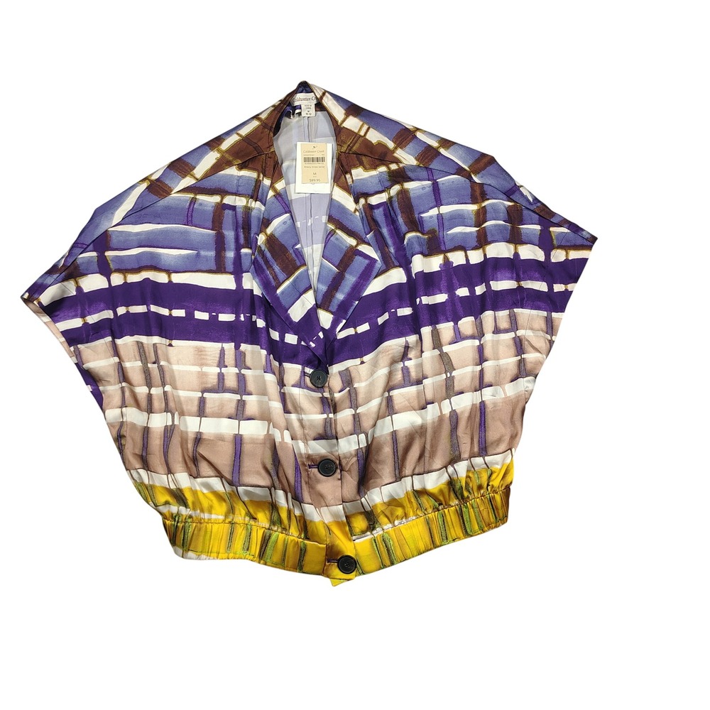 Coldwater Creek Breezy‎ Stripe Jacket Women M Purple Yellow Abstract Polyester